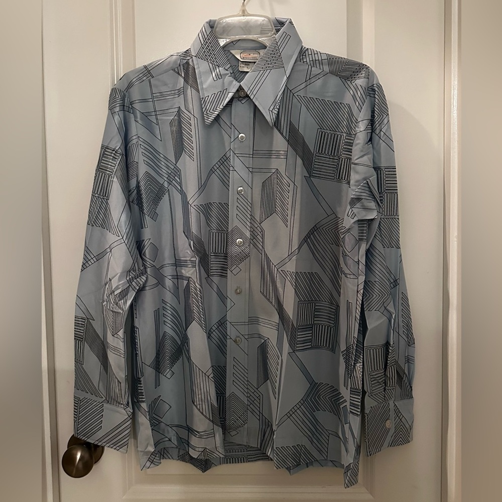 Brand New Vintage Beeline Fashions Men's Blue Geometric Patterned Shirt Sz L - Picture 14 of 16